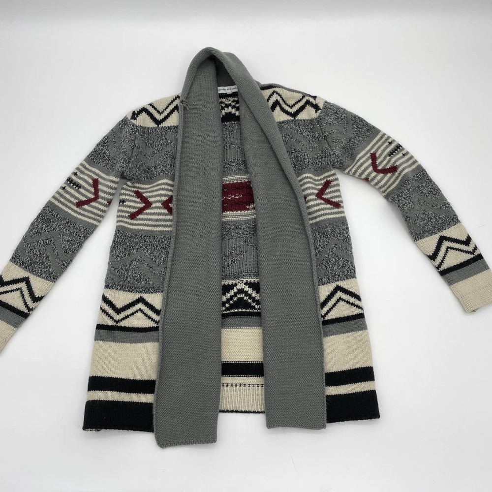 CUPCAKES and CASHMERE Wool Blend Southwestern Shawl Collar Sweater Womens Sz S